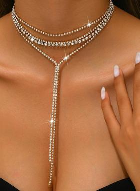 热销欧美跨境饰品简约长款蛇骨链条颈链冷淡风设计感素链流苏项链