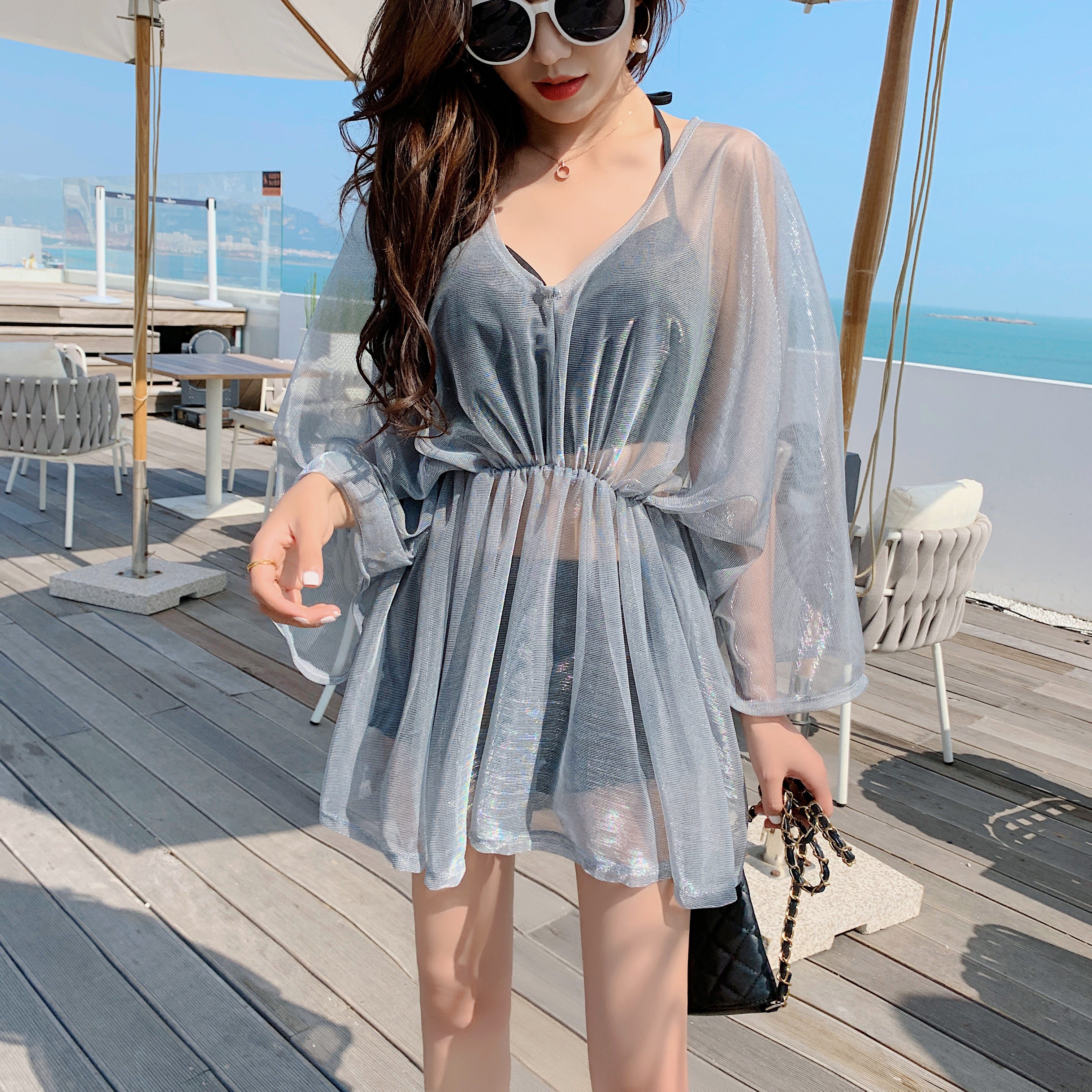 泳衣女2024新款仙女范三件套性感比基尼遮肚显瘦保守韩国ins温泉