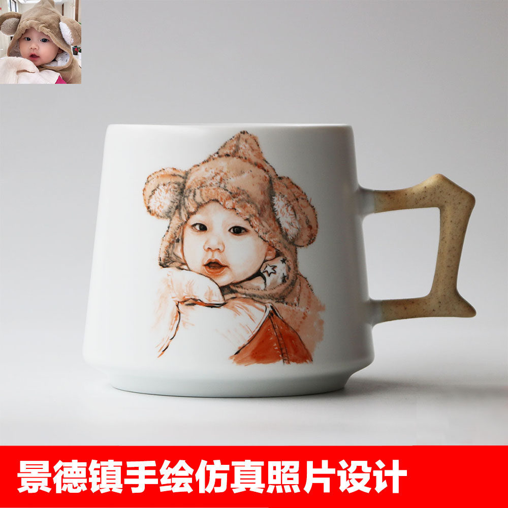 景德镇定制diy照片杯子陶瓷创意马克杯真人改编仿真风卡通水杯