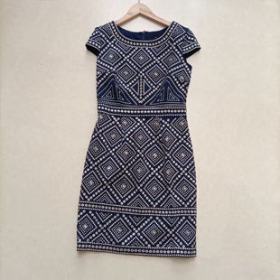 潮奢hatley女士Lucy连衣裙秋冬打底包肩袖 刺绣图案收腰显瘦连衣裙