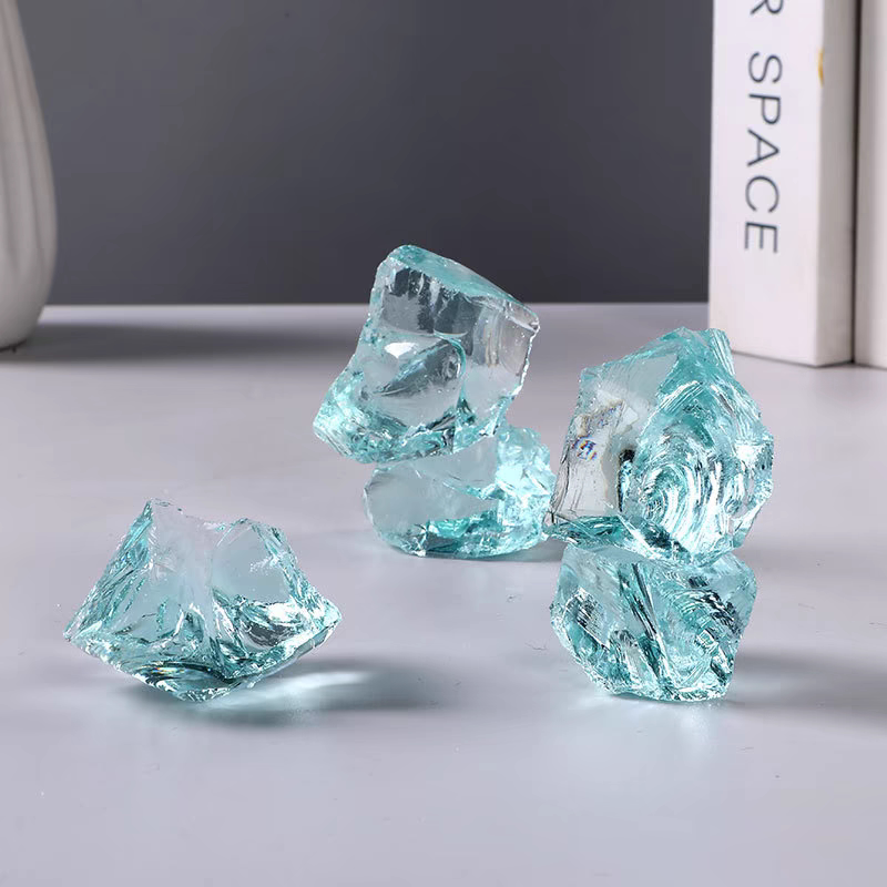 冰蓝琉璃水晶石鱼缸造景摆件装饰品创意水族箱布景铺底天然观赏石