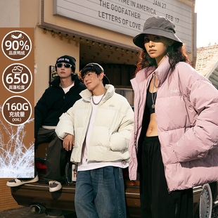 情侣加厚白鸭绒面包服潮牌刺绣 新款 笑卖部90绒美式 立领羽绒服冬季