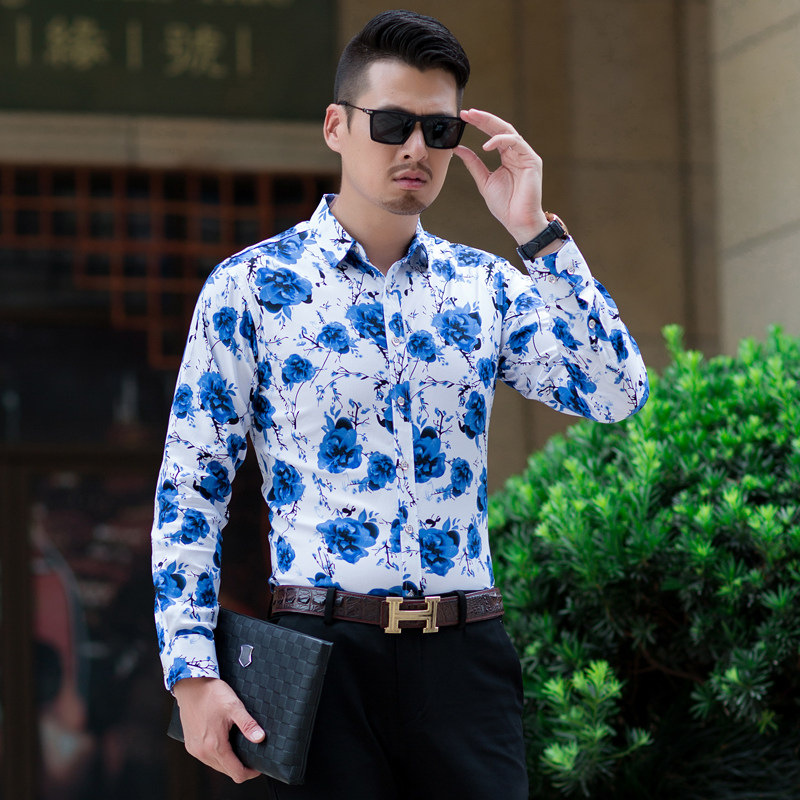 模特春季主推款男式纯棉弹力时尚潮流加肥加大码长袖衬衫C104p55,男装衬衫,星座1507