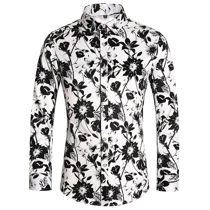 新款男式衬衫秋季主推弹力数码印花加肥加大码长袖花衬衫8087p55，男装衬衫，星座1507