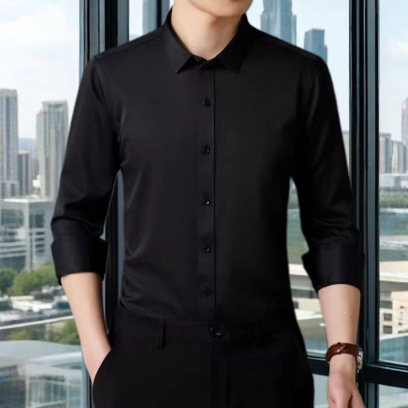 新款长袖衬衫男纯色商务修身职业装工装男士修身弹力衬衣8636p21,男装衬衫,星座1507