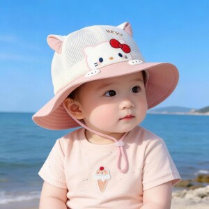 婴儿可爱帽子夏季薄款透气网眼渔夫帽男童女宝宝春天遮阳防晒盆帽