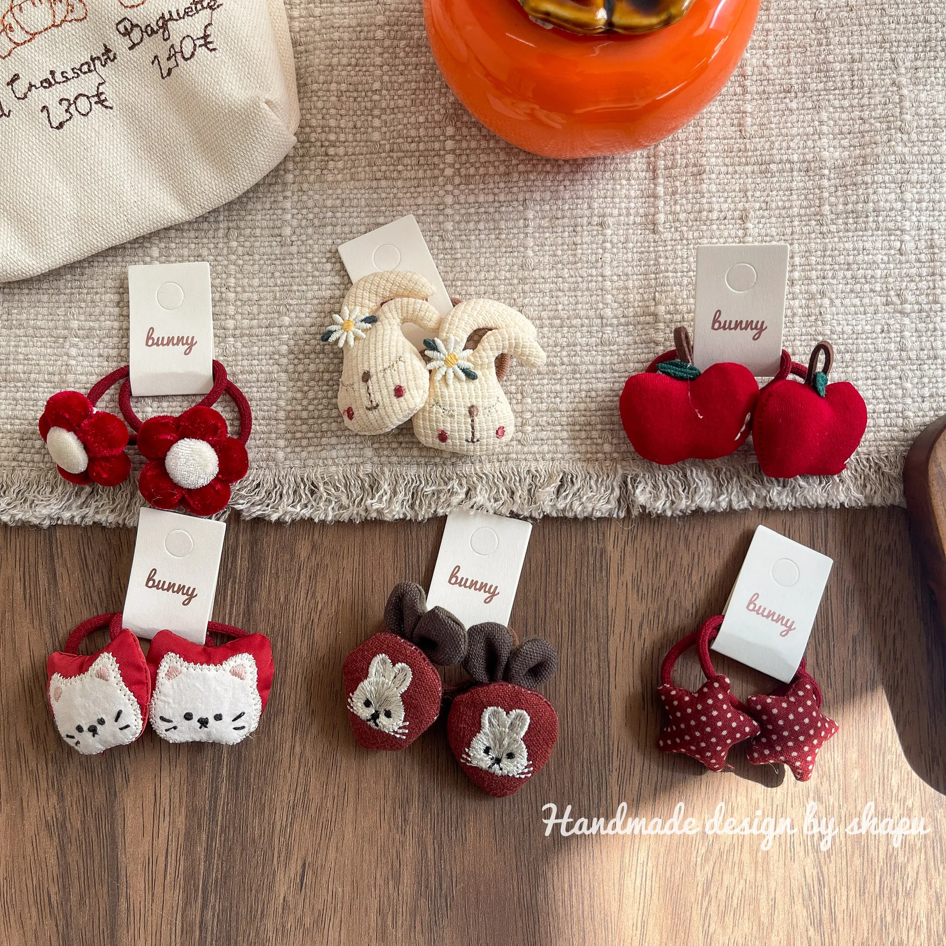 森系布艺卡通蔬果发圈安哥拉红苹果皮筋女孩可爱扎头星星发绳发饰