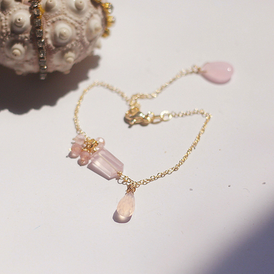 粉晶粉碧玺14k包金手链女