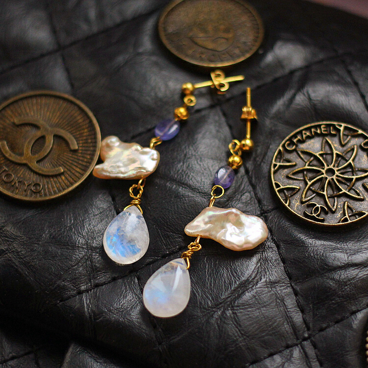 6月光石诞生辰石巴洛克珍珠耳环