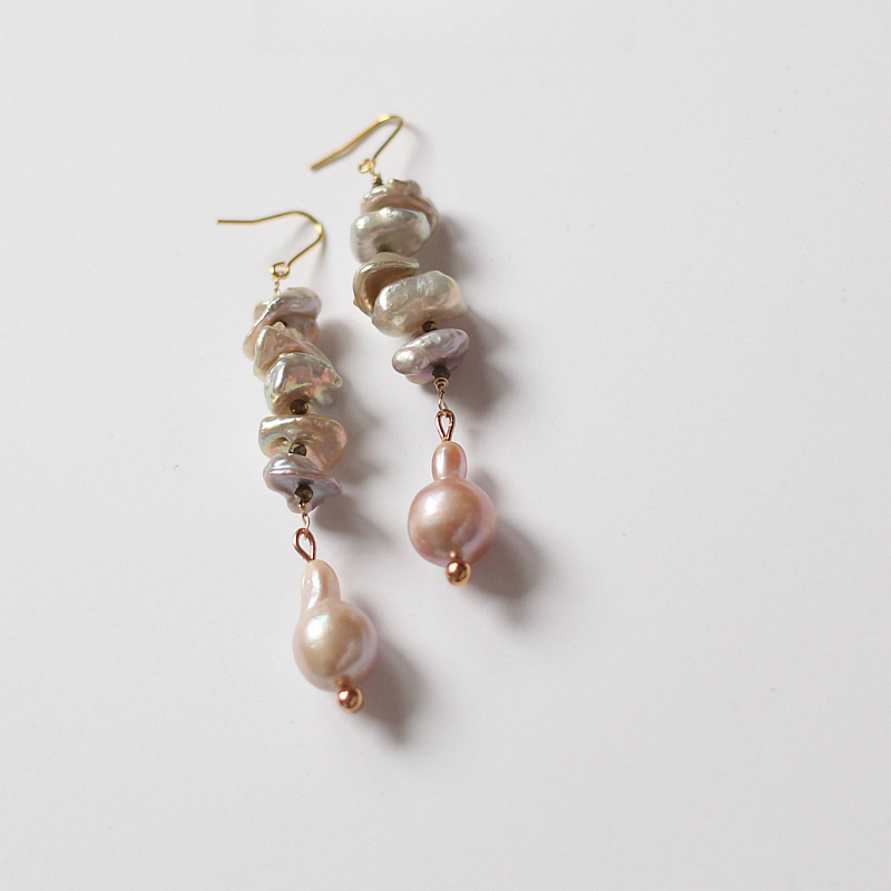 天然淡水巴洛克珍珠14k包金耳环