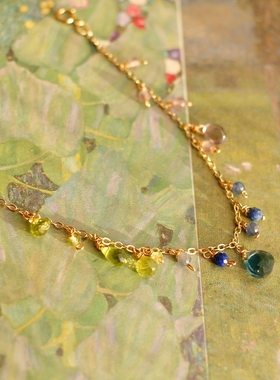 天然紫水晶橄榄石堇青石青金石2月诞生辰石美国14K包金仙气手链女