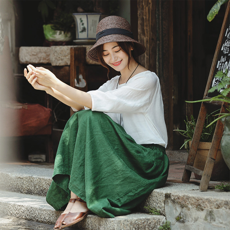可然 雀榕/草木绿 亚麻半身裙女装秋冬季 文艺旅行宽松棉麻长裙子|msdalam kategori Butik wanita / wanita, skirt - dari Buy2taobao.com untuk memberikan perkhidmatan ejen Taobao profesional membeli