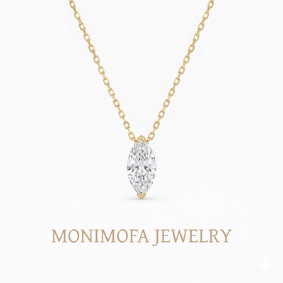 18K金培育钻马眼形锁骨链