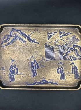 古玩杂项盘子 六角 连年有余盘 古典老式客厅果盘中式家居摆件