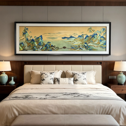 555新中式千里江山图苏绣挂画客厅沙发背景墙山水装饰画江山50150