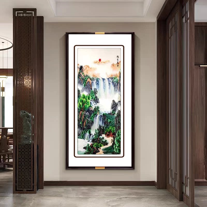 230客厅玄关装饰画旭日东升刺绣挂画老板室山水挂画进门玄关80160