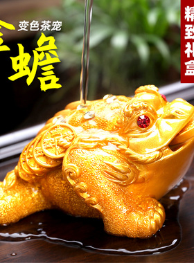 金蟾茶宠摆件精品可养变色茶具配件茶桌茶盘茶玩金蝉招财茶台蟾蜍