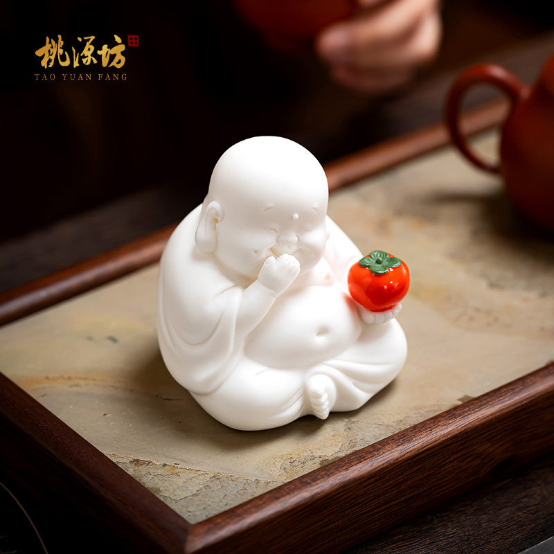 弥勒佛禅意佛系茶室茶宠精品高档摆件茶玩茶台装饰茶具小和尚陶瓷