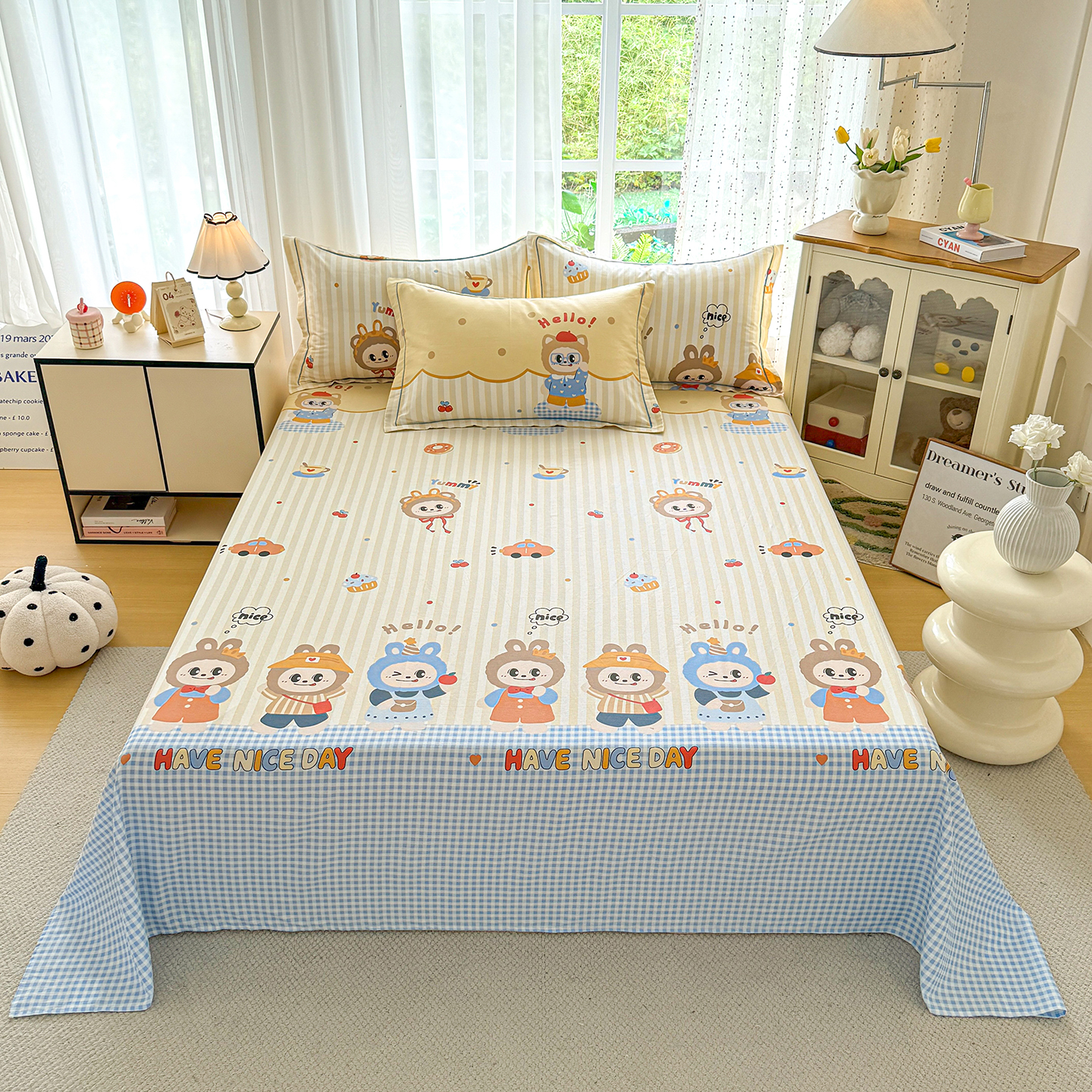 拉布布纯棉卡通床单单件全棉儿童床被单子学生宿舍单人被套四件套