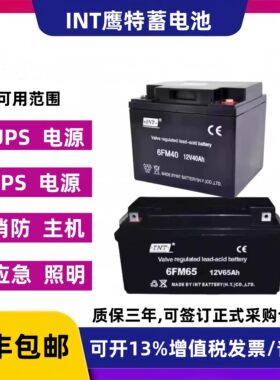 INT鹰特蓄电池6FM1.3 12V1.3AH12AH17AH24AH38AH40AH65AH消防应急
