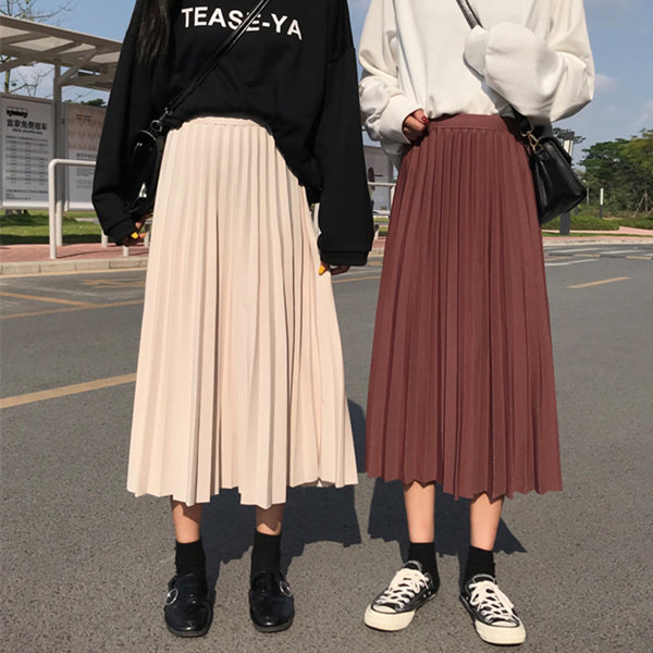 2019春秋冬新款韩版高腰显瘦百褶裙ins中长款女学生黑色a字半身裙|msdalam kategori Butik wanita / wanita, skirt - dari Buy2taobao.com untuk memberikan perkhidmatan ejen Taobao profesional membeli