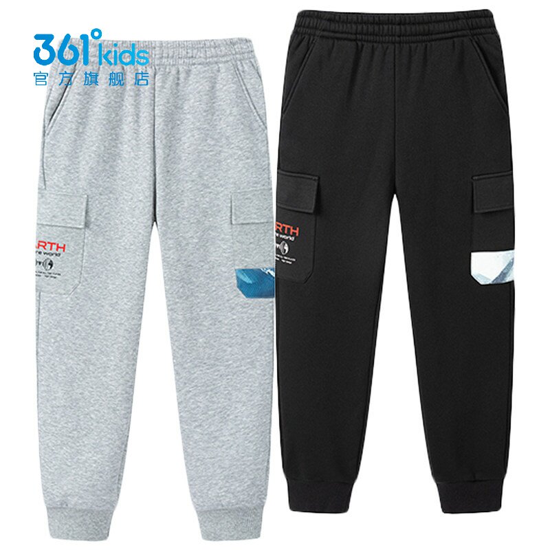 361度男童加绒运动裤新品2025冬工装长裤中大童收口卫裤K52542507