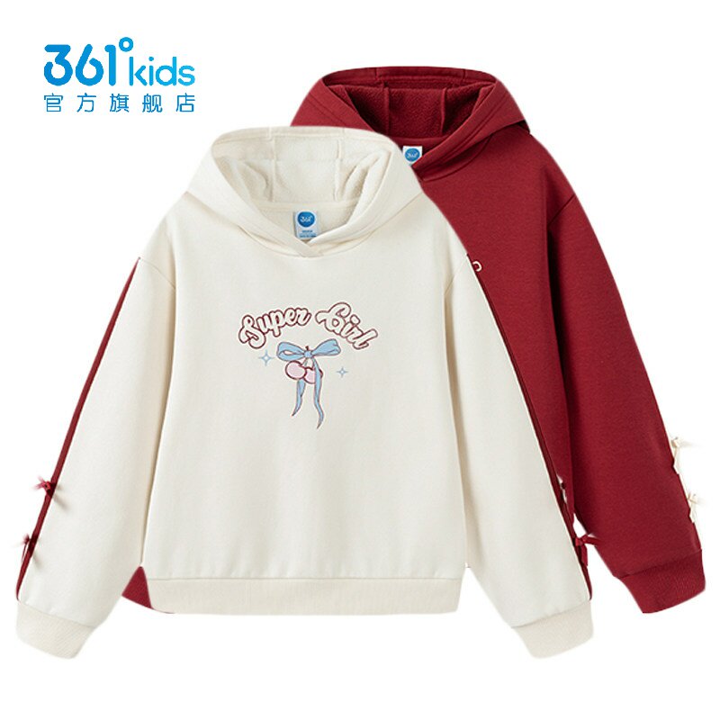 361女童加绒连帽卫衣百搭新品2025冬蝴蝶结儿童休闲帽衫K62543307