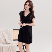 莫代尔凉感带胸垫睡裙女夏睡衣2025年新款 网红性感蕾丝吊带睡衣裙