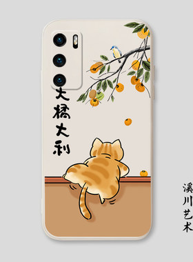 中国风翻墙可爱橘猫手机壳