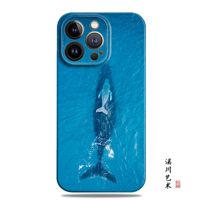文艺深蓝大海鲸鱼手机壳全包菲林