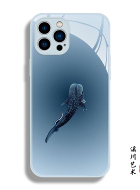 鲸鲨小众蓝色梦幻适用于iphone16promax手机壳15小米14华为mate70液态玻璃P60高级感oppo荣耀300一加vivo创意