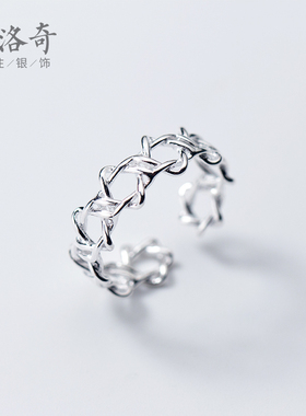 S925纯银星星戒指女韩版小清新镂空五角星开口甜美食指闺蜜戒子