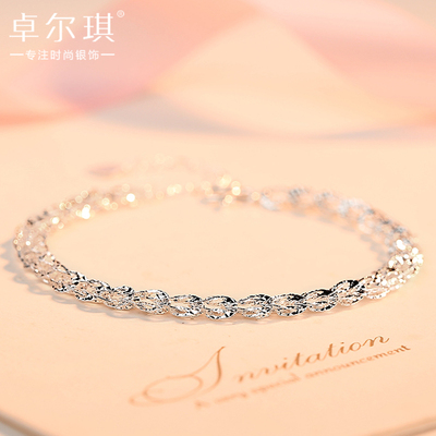 正品S999纯银凤尾手链女民族风简约复古足银饰品学生刻字生日礼物