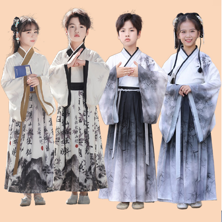 儿童古装汉服男女同款宋朝国学服诗人小书童三字经诗词朗诵演出服