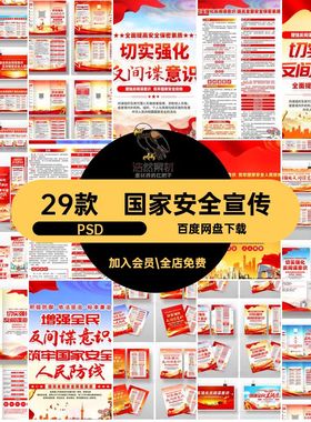保密知识宣传反间谍筑展板PS强化国家安全PSD29款意识海报素材