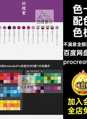 绘画配色色板procreate PS古典中式传统潮iPad国5套色卡水彩色卡