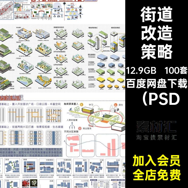100套城市设计分析图PS策略psd碳社区街道改造展板低智慧素材规划