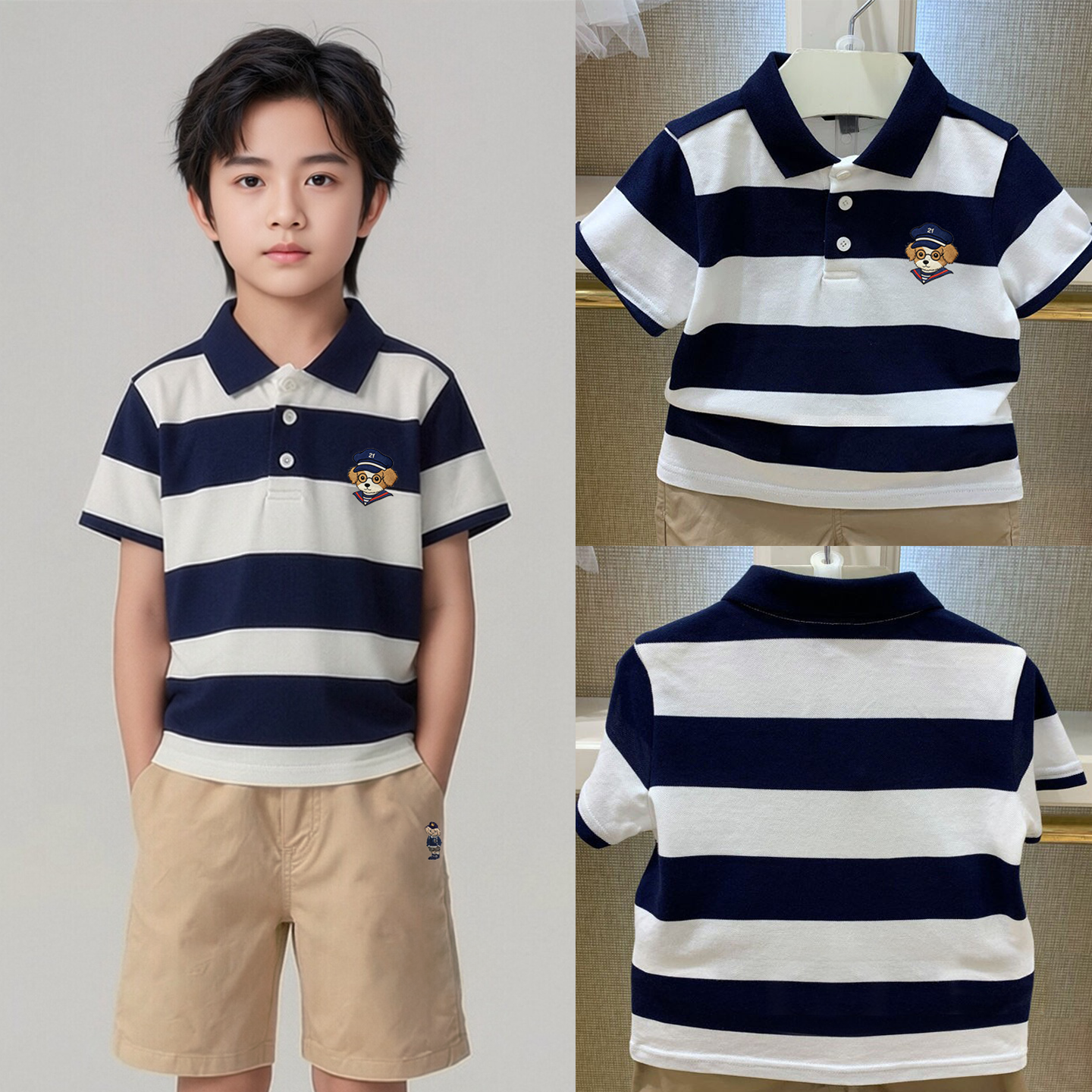 清仓价特惠夏款男童装色织条纹POLO衫短袖T恤梭织纯棉短裤验货品
