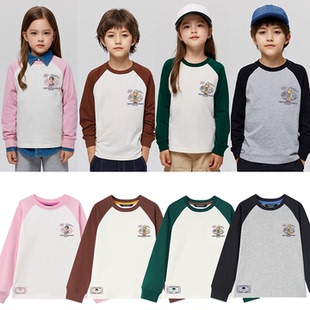 T恤验货品质 长袖 25秋新款 围尼小熊男童女童都好穿纯棉撞色插肩袖