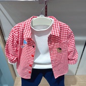 儿童宝宝纯棉衬衣外套验货品质 围尼小熊男童纯棉格子衬衫 春季 新款