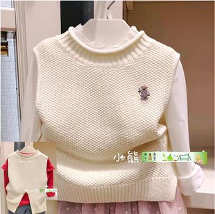 特亏春秋冬围尼女童装针织马甲坎肩纯棉毛线抗起球背心验货品质