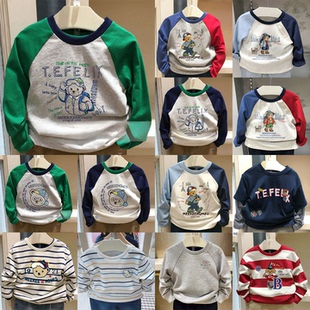 清仓春秋款男童装长袖T恤纯棉围尼熊薄款T恤围尼熊纯棉毛圈卫衣