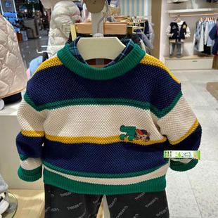 白菜价围尼小熊男童休闲拼色针织圆领毛衣儿童宝宝毛线衫验货品质