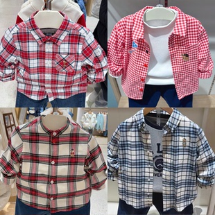 春季新款围尼小熊男女童都好穿纯棉格纹衬衫儿童宝外套验货品质