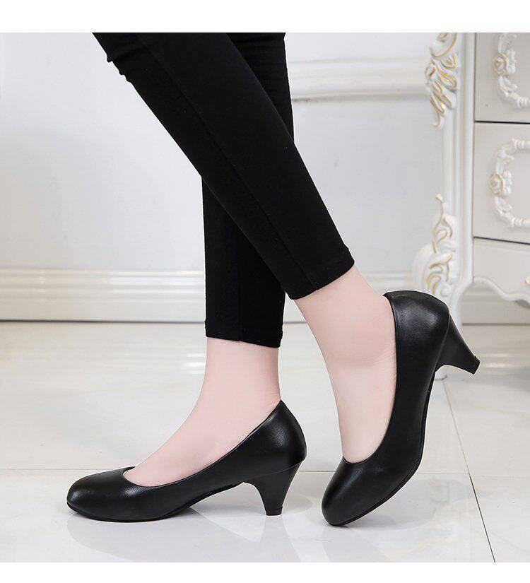 大码42高跟鞋女低跟3cm圆头学生礼仪正装小跟细跟工作职场单鞋黑