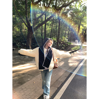 NECOYEP 潮牌笑脸印花帽子围巾男女大头围斗篷披肩外搭保暖围脖