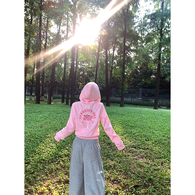 NECOYEP 美式小众哥特字母印花连帽开衫卫衣女休闲百搭帽衫外套