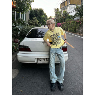 NECOYEP 2025美式水洗直筒微喇牛仔裤男女潮牌休闲百搭长裤子