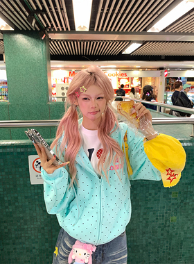 NECOYEP 美式波点字母印花连帽卫衣男女春秋宽松休闲百搭外套