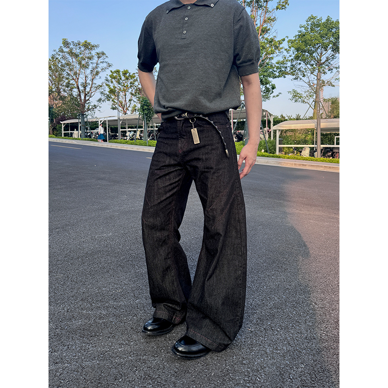 NECOYEP 美式cleanfit红边明线微喇牛仔裤男女宽松直筒高街长裤